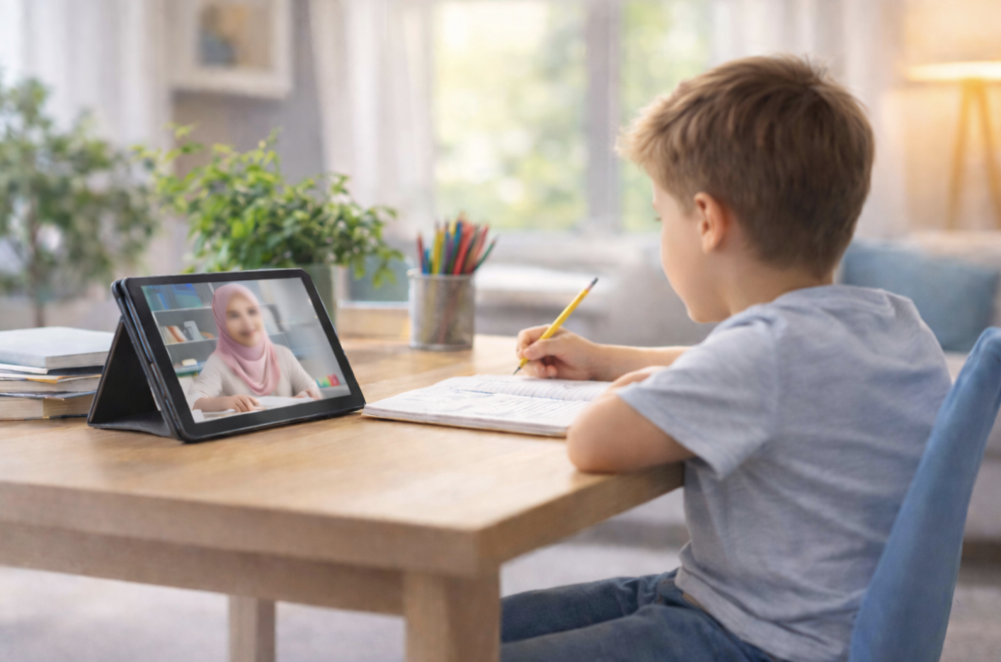 Child learning at home with online class