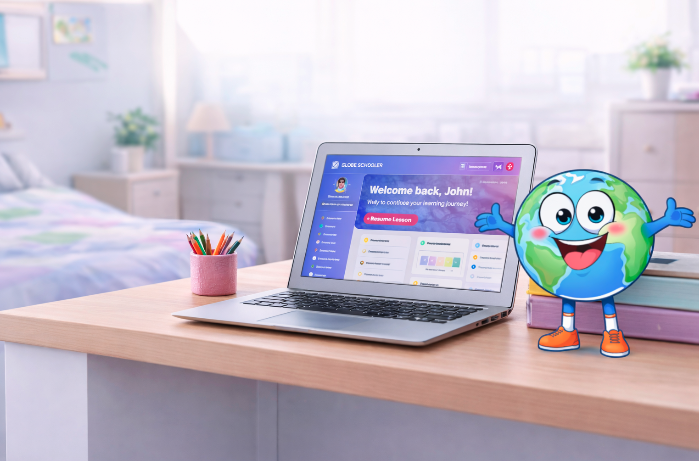 Enfant apprenant en ligne avec Globe Schooler