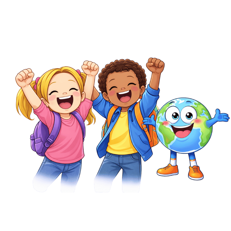 Enfants Globe Schooler heureux